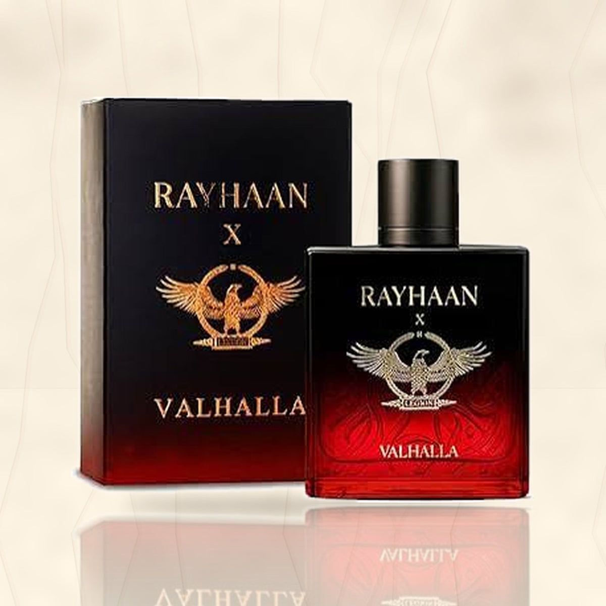 Rayhaan Valhalla 100ml EDP sobre fondo mármol beige - Imperio Árabe